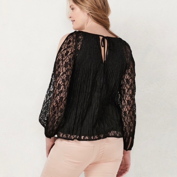 LAUREN CONRAD MATERNITY Black Lace Open-Shoulder Top NWT | Size XL - Picture 1 of 14